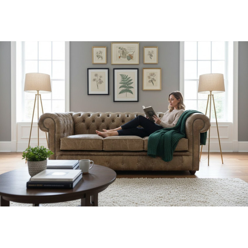 3 Seater Sofa, Cracked Wax Tan