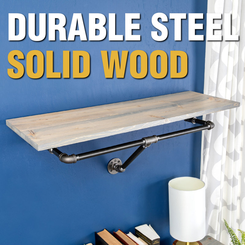 Rustic Pipe Wardrobe Rack Kit with Wood Shelf, Riverstone Gray, 18" H x 24" W x 12" D