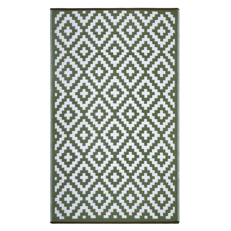 Tapis d'extérieur imperméable en paille recyclée Izna, Aztec - Green/White, Rectangle de 5 pi x 8 pi