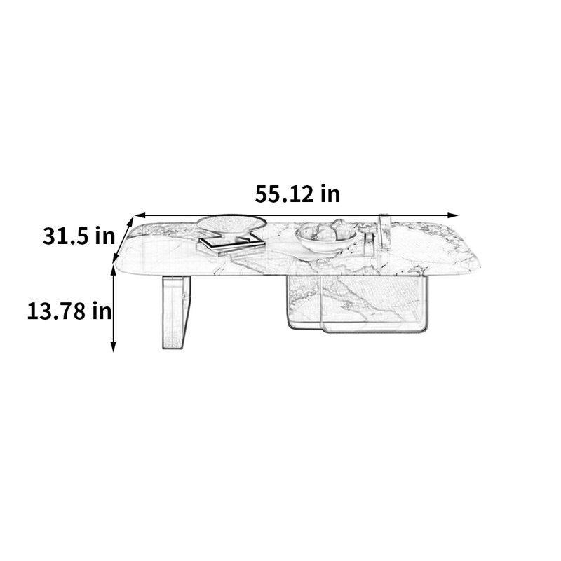 Table basse en pierre de luxe italienne, H 13,78 po x L 55,12 po x l 31,5 po