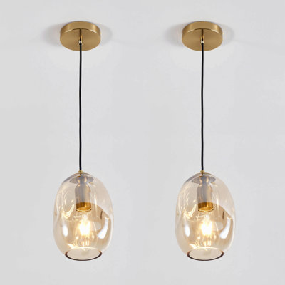2 Pack Wavy Glass Pendant Light, Modern Irregular Clear Glass Hanging Light With Brass Finish, E26 Base Pendant Lighting For Kitchen Island, Bedroom, Dining Room, Bar