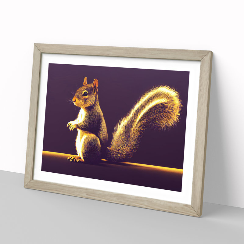 Illuminated Squirrel - Single Picture Frame Print, 46cm H x 64cm W x 2cm D, Oak