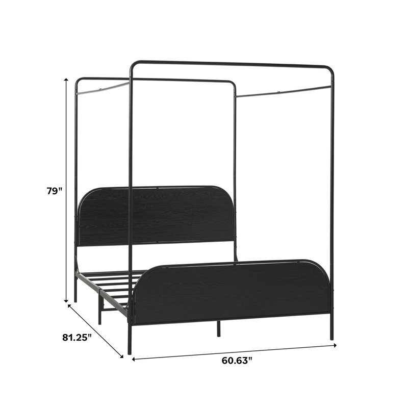 Black Queen Metal Canopy Bed with Wood Headboard