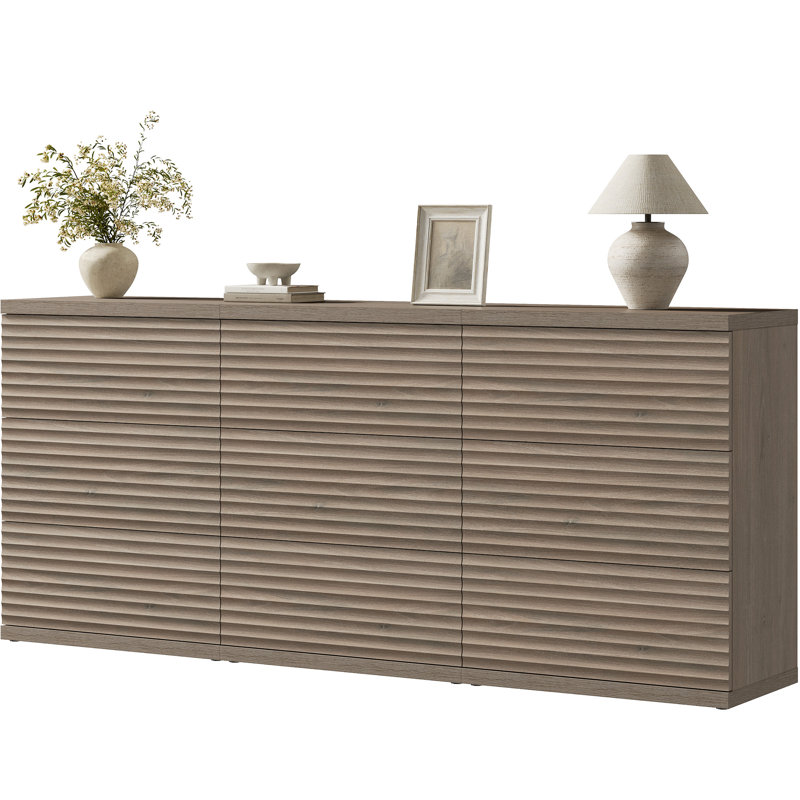 Commode à 3 tiroirs cannelée moderne avec motif escamotable, Aulne gris