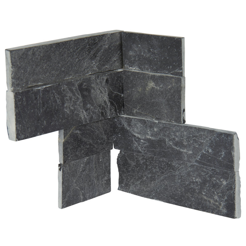 Stonecrest 4.5 in. x 9 in. Split Face Natural Stone Ledger Corner Wall Tile, Kyoto Noir