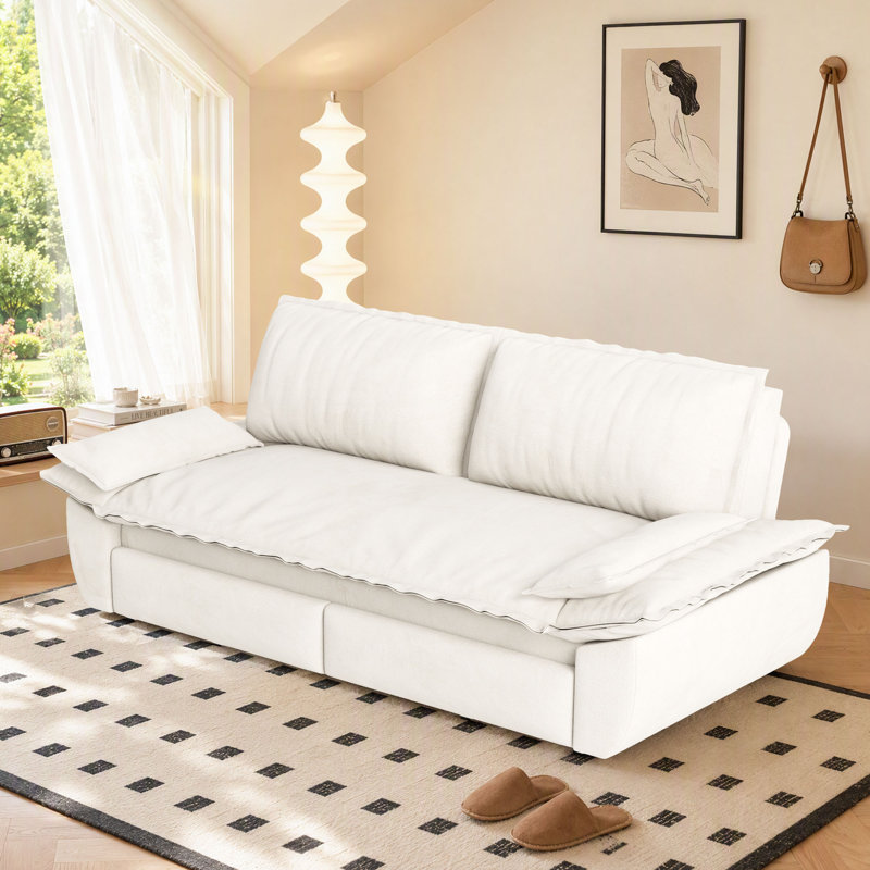 Canapé-lit convertible 3 en 1 en velours, format queen, avec oreillers inclus, Velours beige