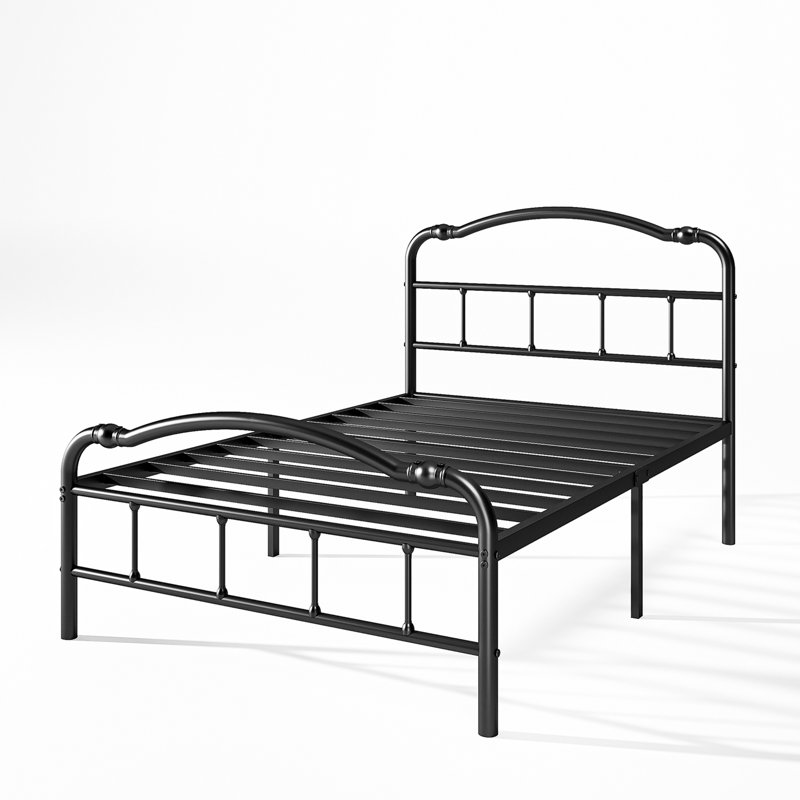Oley Double Wave Headboard and Footboard Heavy Duty Anti-sway 18in High Steel Tube Iron Bed with Storage, Extra-long Twin