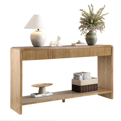 Kaia Mid-Century Modern Console Table With Fluted Drawers And Rounded Corners