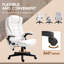 Fauteuil de bureau vibrant blanc crème à 6 points, avec dossier chauffant, dossier haut inclinable, accoudoirs rembourrés et télécommande-1052973573