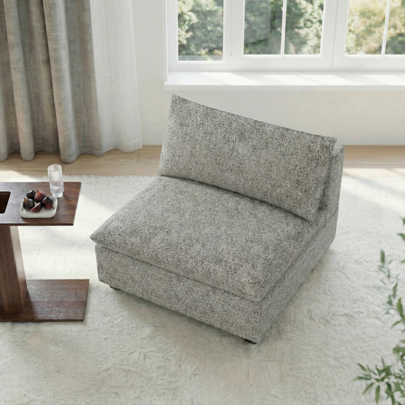 Chaise modulaire sans accoudoirs en chenille beige clair gris avec base en acier inoxydable