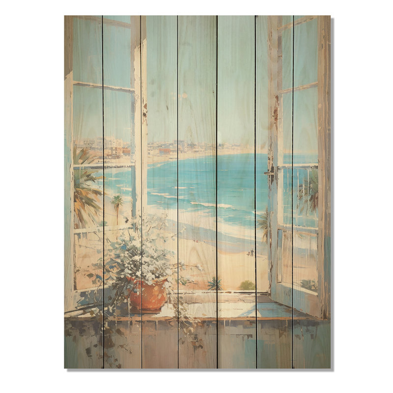 «California Shoreline Window View III - Fenêtres côtières sur bois», H 20 po x l 10 po