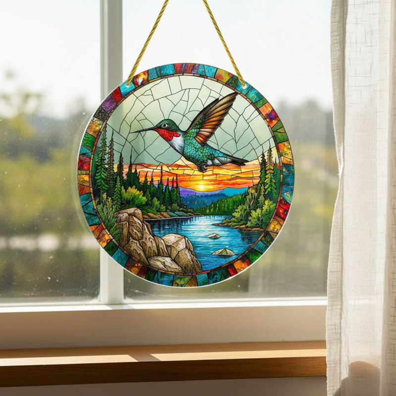 Vibrant acrylique Colibri Suncatcher fenêtre suspendus cadeau Art mural intérieur / extérieur