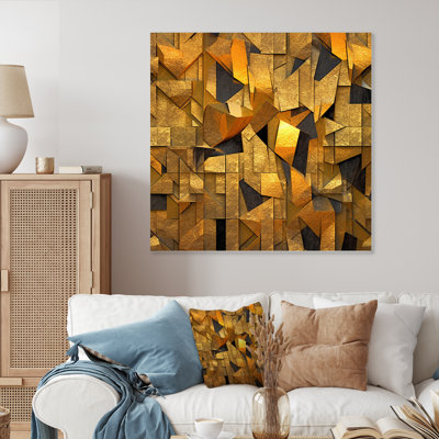 Décoration murale géométrique en métal doré doré noir fractal VI