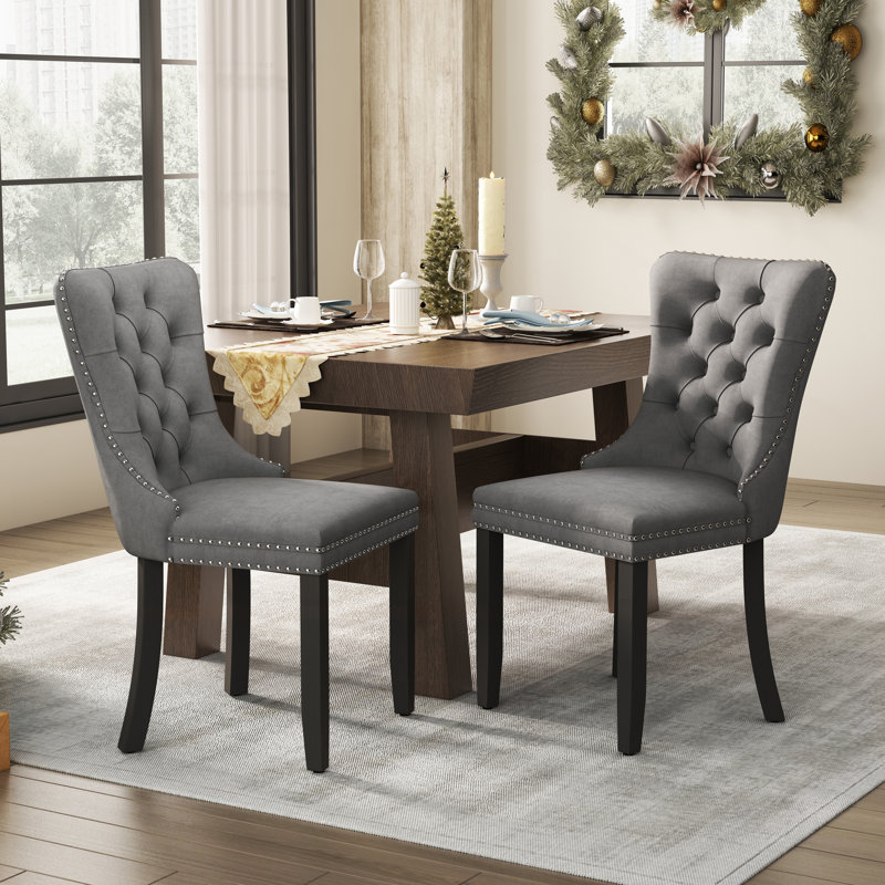 Tufted Velvet Wing Back Side Dining Chairs, Black, Gray