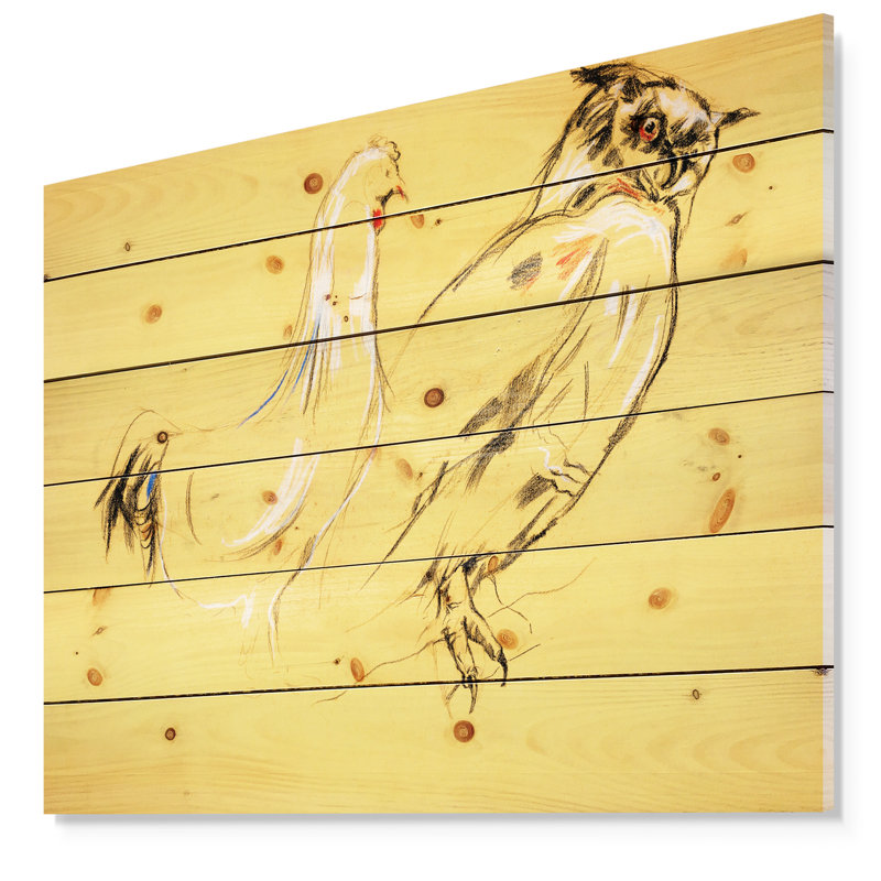 «Owl and Rooster», impression, Bois, H 15 po x l 20 po x P 1 po