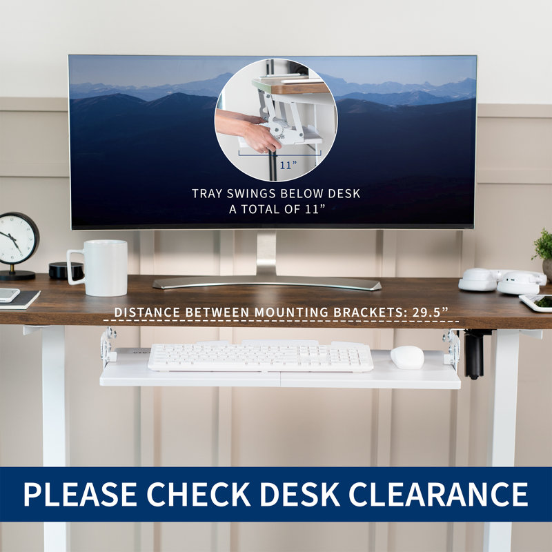 White Adjustable Under Desk Keyboard Tray with Swinging Height