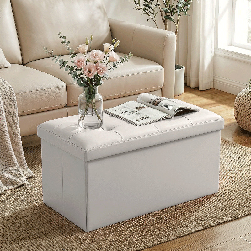 Upholstered Storage Bench Ottoman Versatile Design for Bedroom or Living Room, Perfect for Seating and Organization, White