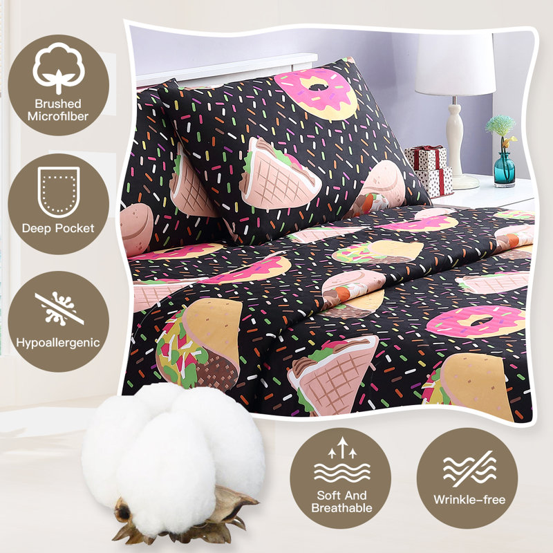 Microfiber Abstract Sheet Set, Twin Sheet Set + Fitted Sheet + 2 Pillowcases