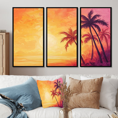 Sunset Oasis Palm Trees II - Ensemble de décoration murale Palmiers