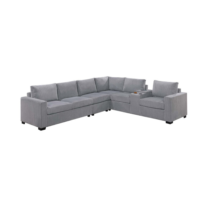 Ensemble de canapé moderne modulaire en velours côtelé gris clair 6 pièces, Velours côtelé gris pâle