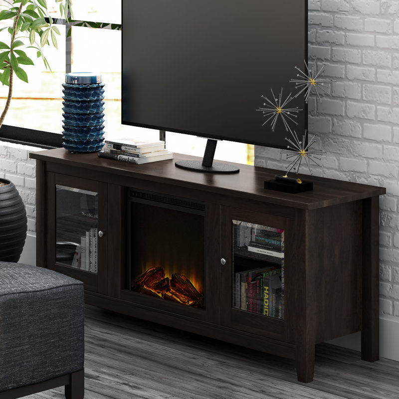 Kohn 58" 2-Door TV Stand with Electric Fireplace, Espresso