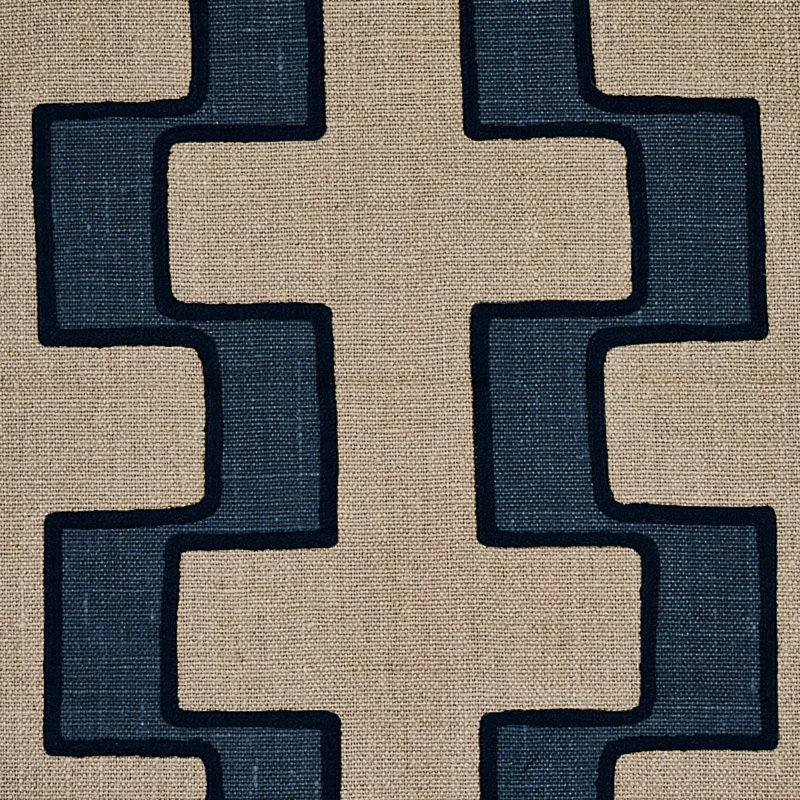 Tissu en lin imprimé brodé Dixon, Bleu