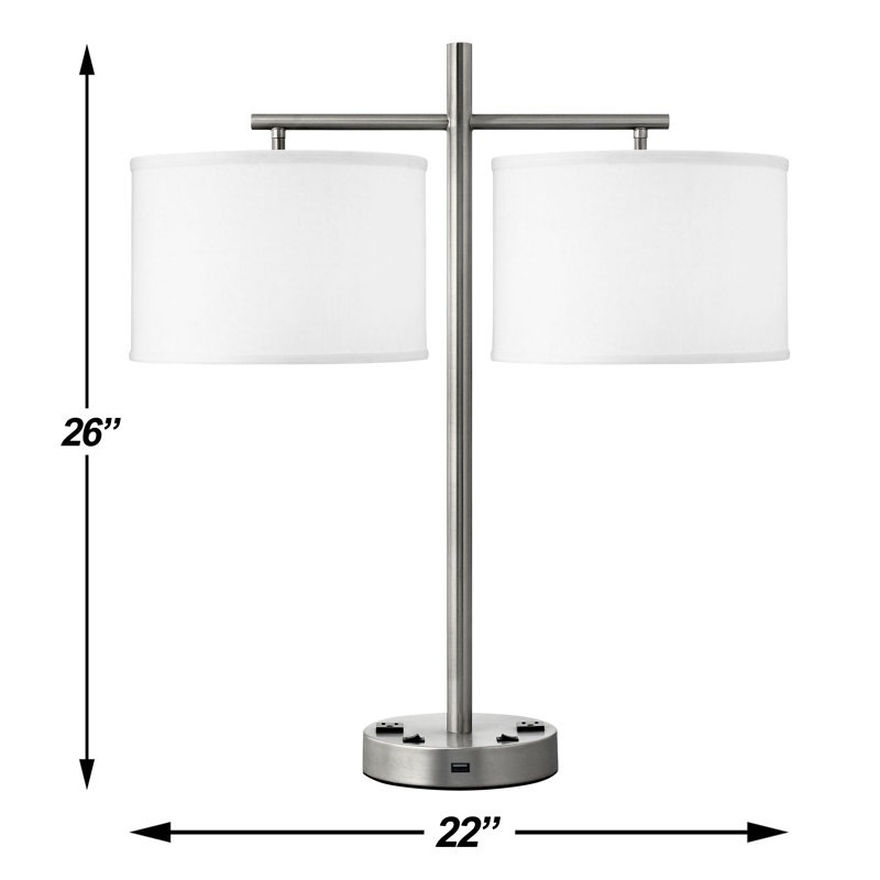 Ensemble de lampe de table argentée 26 "avec prise USB et prise innover Group