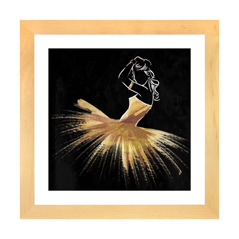 «Golden Dress Puff» par On Rei - impression d'art graphique, Papier avec cadre beige, Blanc, H 24 po x l 24 po x p 1 po