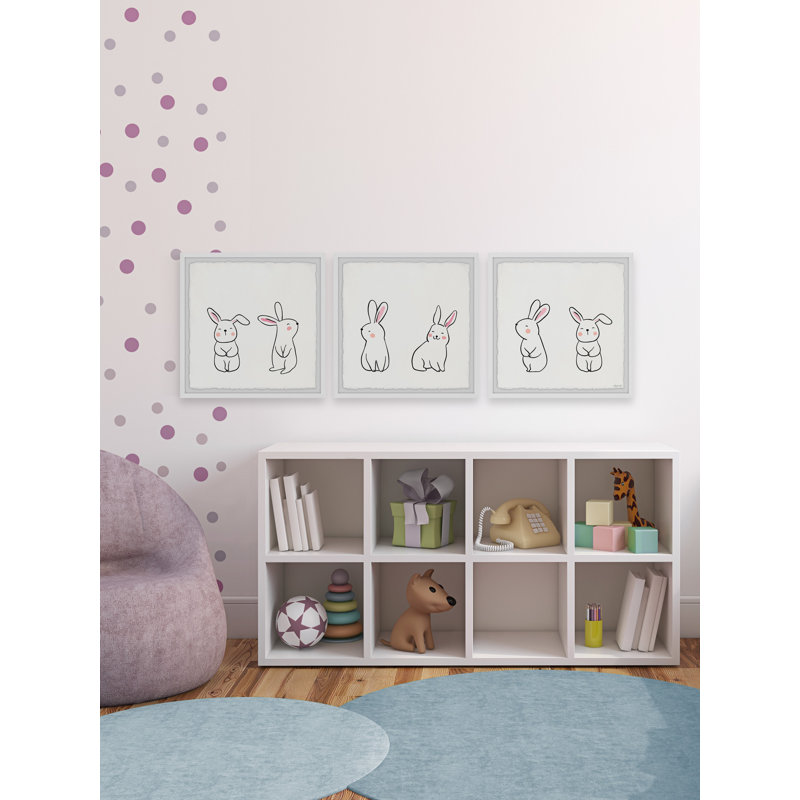 Calysta Cute Bunnies 3- Piece Set Framed Art, 12" H x 12" W x 1.5" D