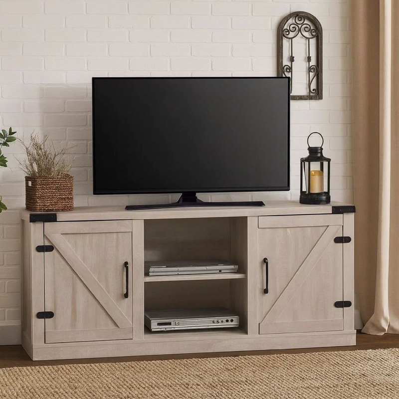  Console télé télé, portes d'armoire coulissantes de grange, gris clair, Gris clair