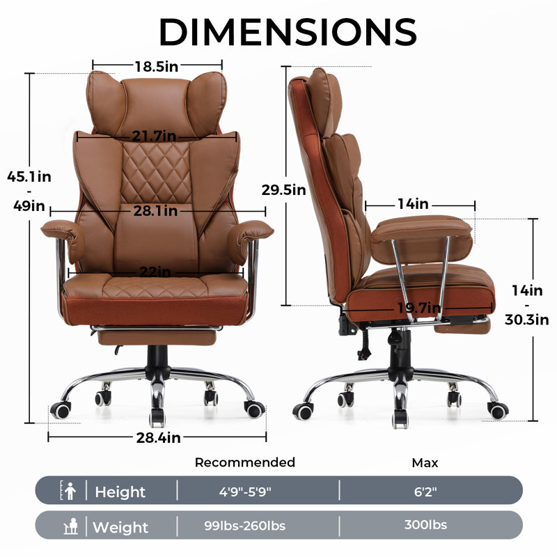 Inbox Zero Adjustable Reclining Ergonomic Faux Leather Swiveling PC & Racing Game Chair, Brown
