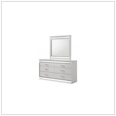 Glam Modern Style Mirror With LED Lighting And Sparkling Crystal Detailing, High-End Lacquer Finish In White