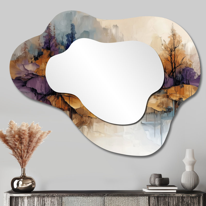 «Bloud Horizons Of Golden Illusion I», miroir mural décoratif de forêt, miroir de coiffeuse traditionnel, imprimé sur métal