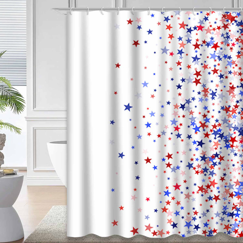 Rideau de douche à 12 crochets avec drapeau bleu, L 72 po x l 78 po