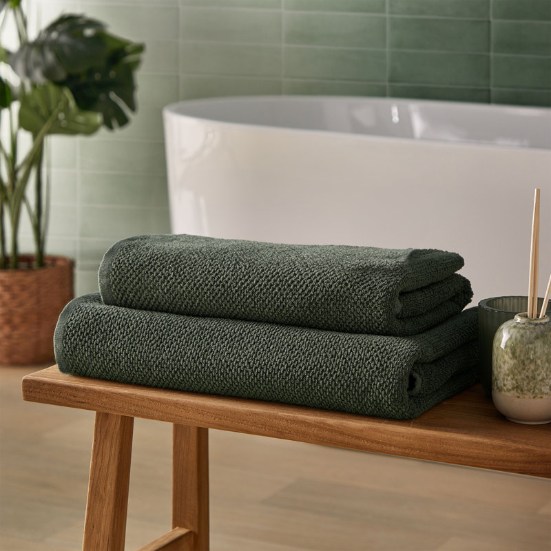 Silentnight Popcorn Waffle Pure Cotton Towels, Bath Sheets - 2 Pack, Green