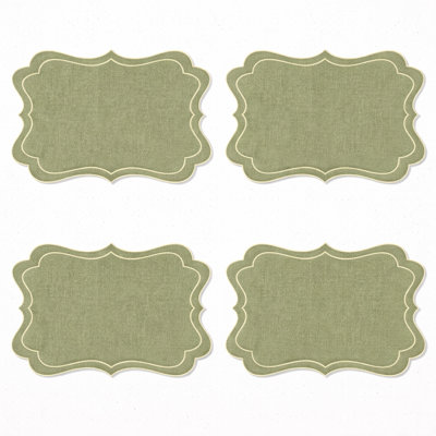 Sage Scalloped Placemats Set Of 4, 11" X 17" - Elegant Curved Border Dining Table Mats