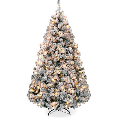 Sapin de Noël artificiel pré-illuminé de 1,80 m, 250 lumières DEL scintillantes, sapin enneigé avec 928 branches, support en métal pour la décoration intérieure