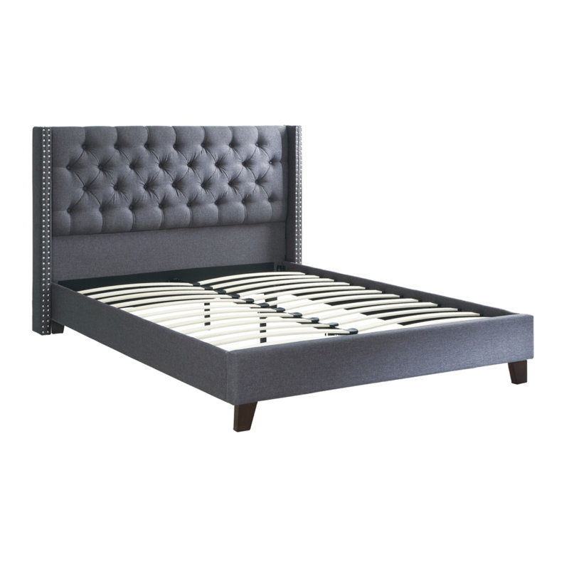 Lit tapissier Antin, Bleu gris, Double