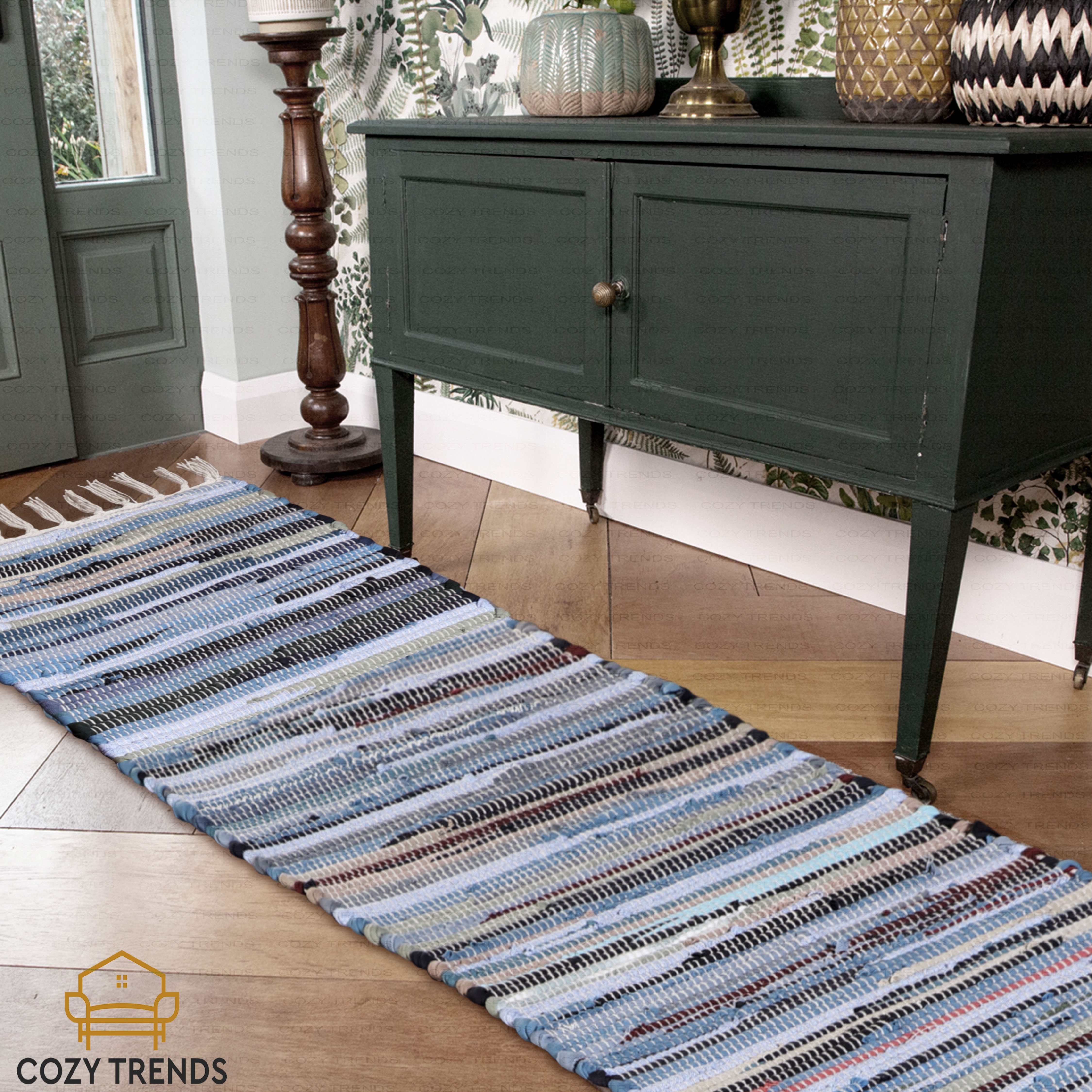 Rug Cotton Chindi Runner Rectangle Hand Braided Farmhouse Area Rug