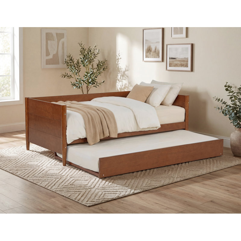 Lit de jour simple en bois massif avec couchette Camello, Brun Castanho