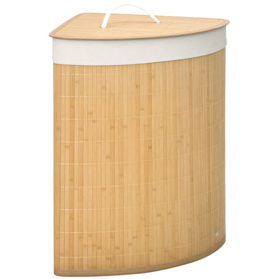  55L Bamboo Corner Laundry Hamper Bamboo Laundry Basket 38x38x57cm Natural