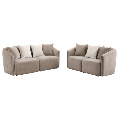 Latte 2-Piece Chenille Upholstered Sofa Set