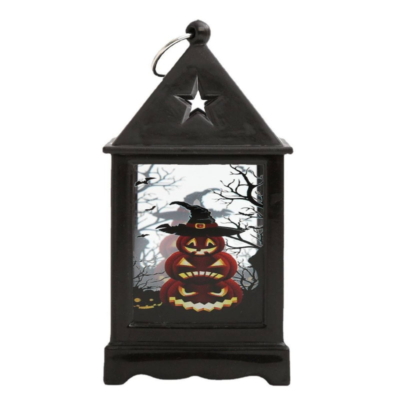 Mini lanterne rétro d'Halloween à DEL avec motif d'étoiles - veilleuse électronique pour décoration festive