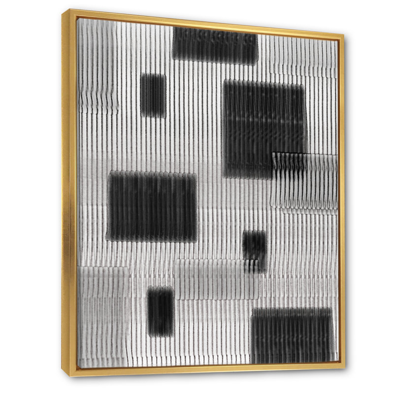 Art abstrait noir et blanc VI - art mural moderne et contemporain sur toile, H 20 po x l 12 po x P 1 po, Cadre flottant doré