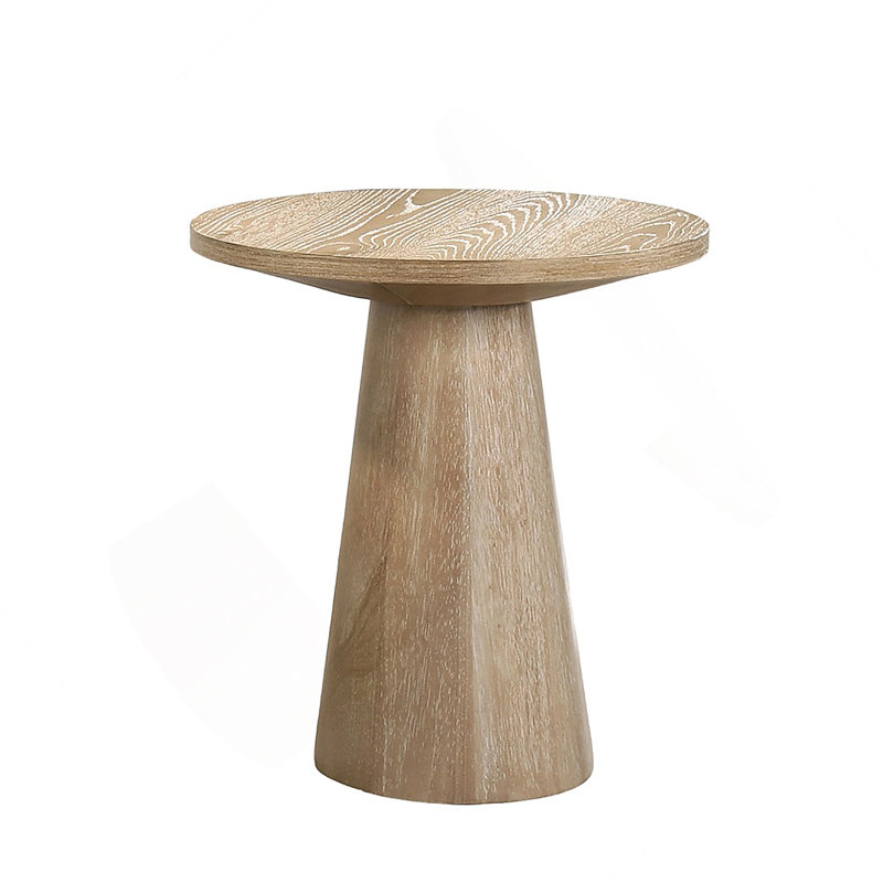 Table de bout ronde à piédestal unique de style contemporain avec structure en bois d'hévéa durable et finition chêne, Chêne