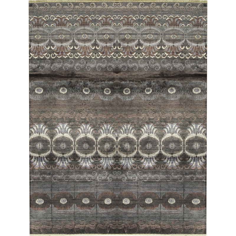 Tapis brun et multicolore de haute qualité noué à la main
