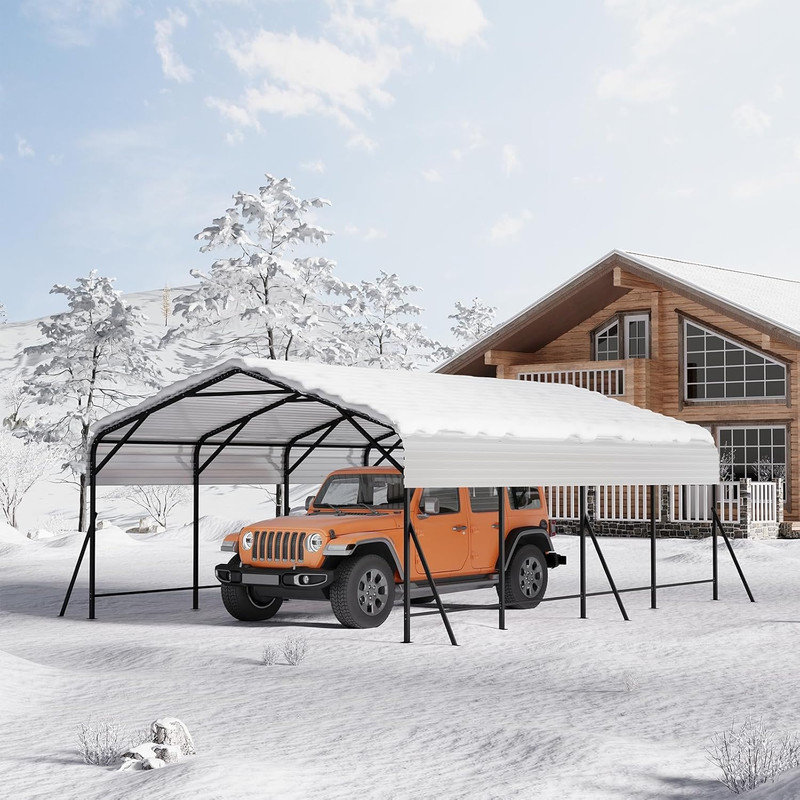 13x20 FT Metal Carport, Oversized Garage Shelter with Steel Frame for Cars & Boats, 8' H x 13' W x 20' D, White