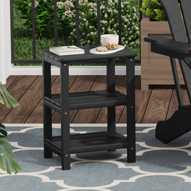 HDPE 3-Tier Outdoor Side Table, Weather Resistant Rectangular Adirondack End Table with Storage Shelves for Patio & Pool