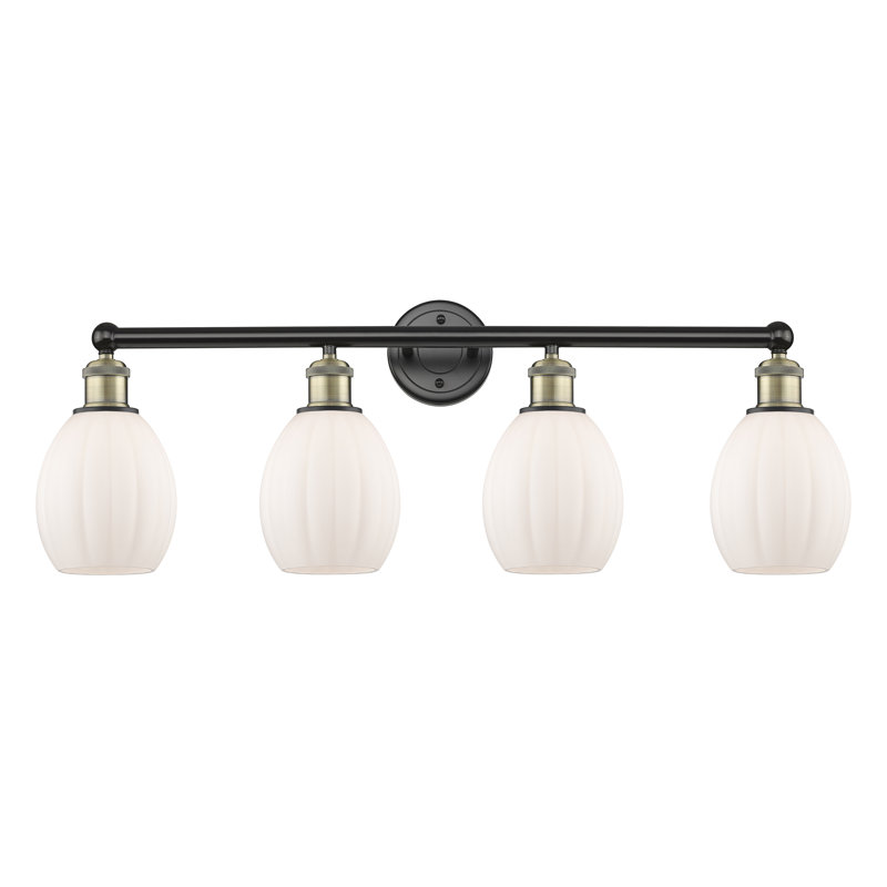 Éclairage pour meuble-lavabo 4 lumières 32,5 pouces Bolduc, Blanc mat, Laiton antique noir