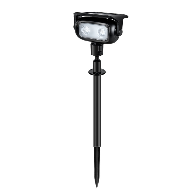 2-Piece Solar LED Outdoor Spotlight Set with Ground Stake & Wall Mount, Black